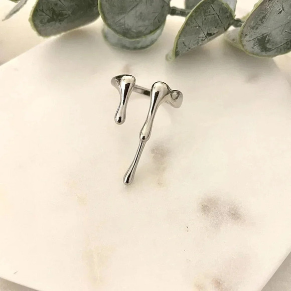 925 Sterling Silver Drip Ring Unique Minimalist Ring Geometric Stackable Ring - Picture 5 of 7